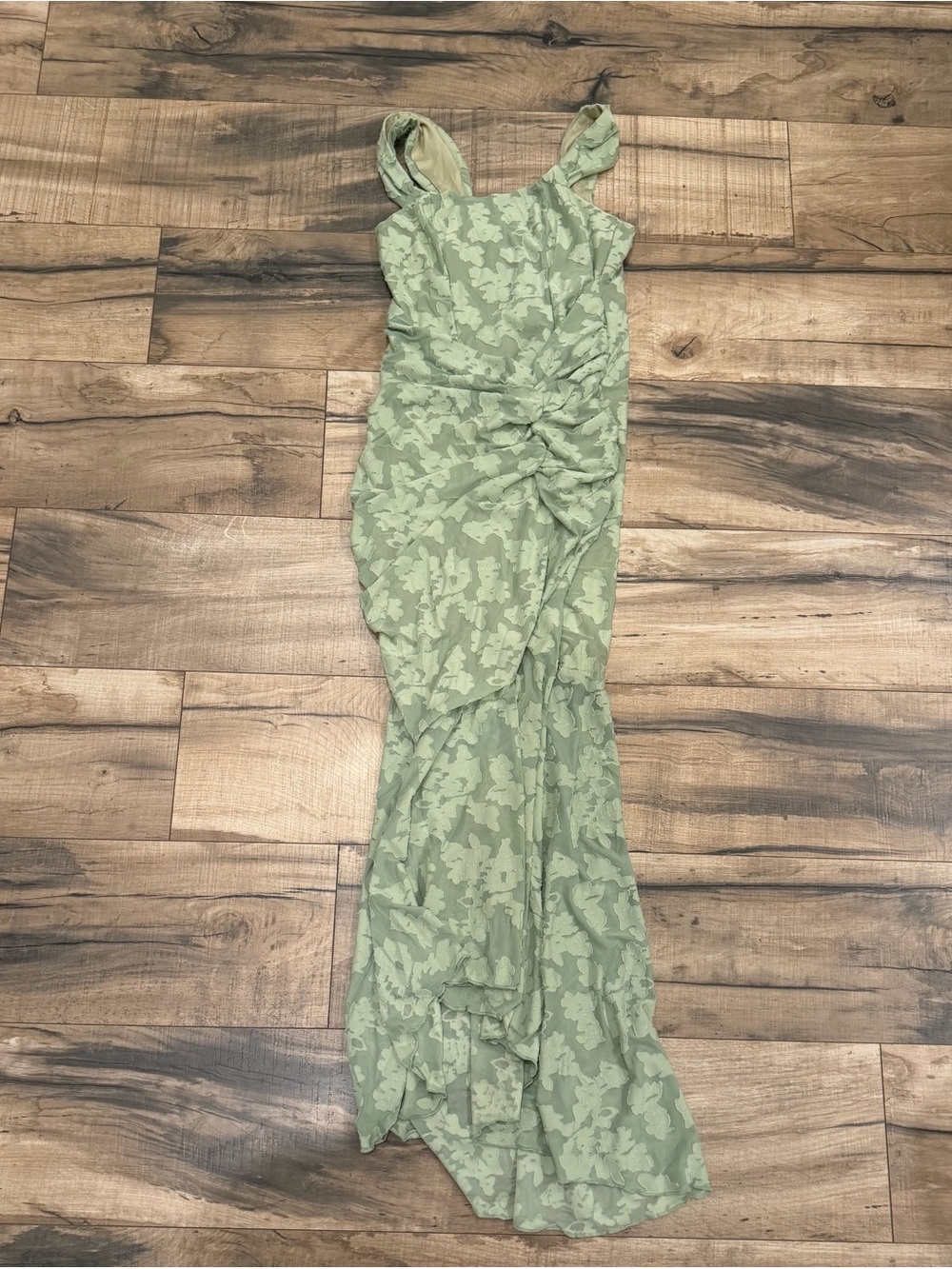 Sleeveless Green Floral Ruffle Maxi Dress
